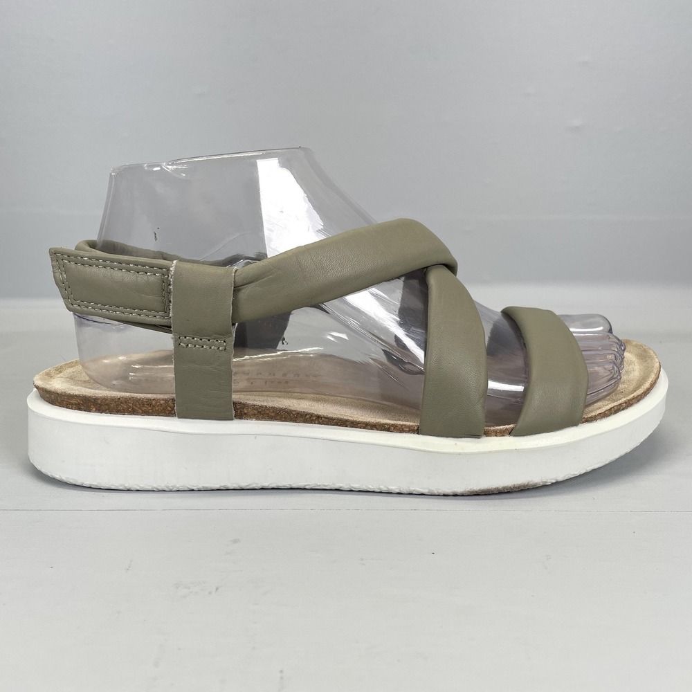 Ecco Corksphere Sandals Youth Size 5.5 Sage Green Leather Crisscross Strap Shoes